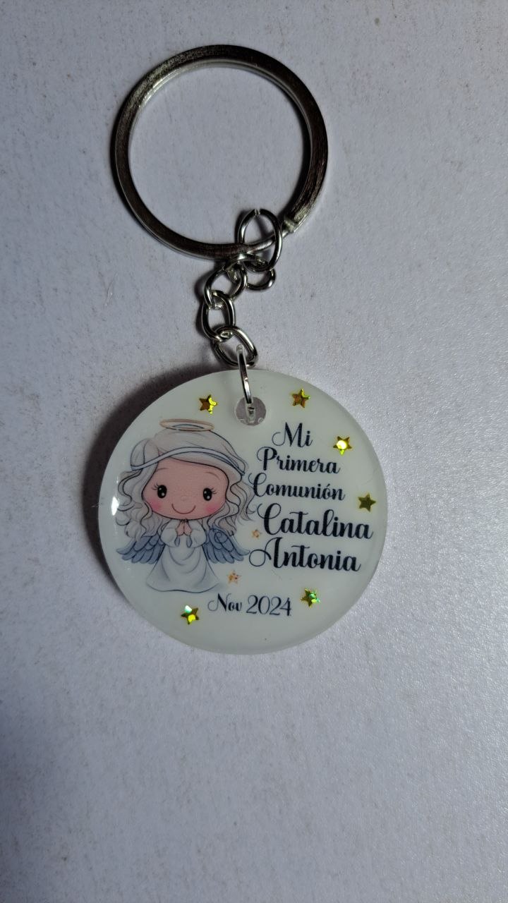 Primera Comunión Catalina Antonia - Llavero en resina con angelita